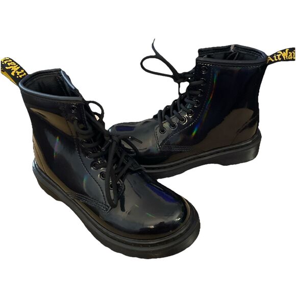 Dr Martens Jr Combat Black Glossy Leather  J Zip Up Boots Size 13 US - Picture 5 of 6